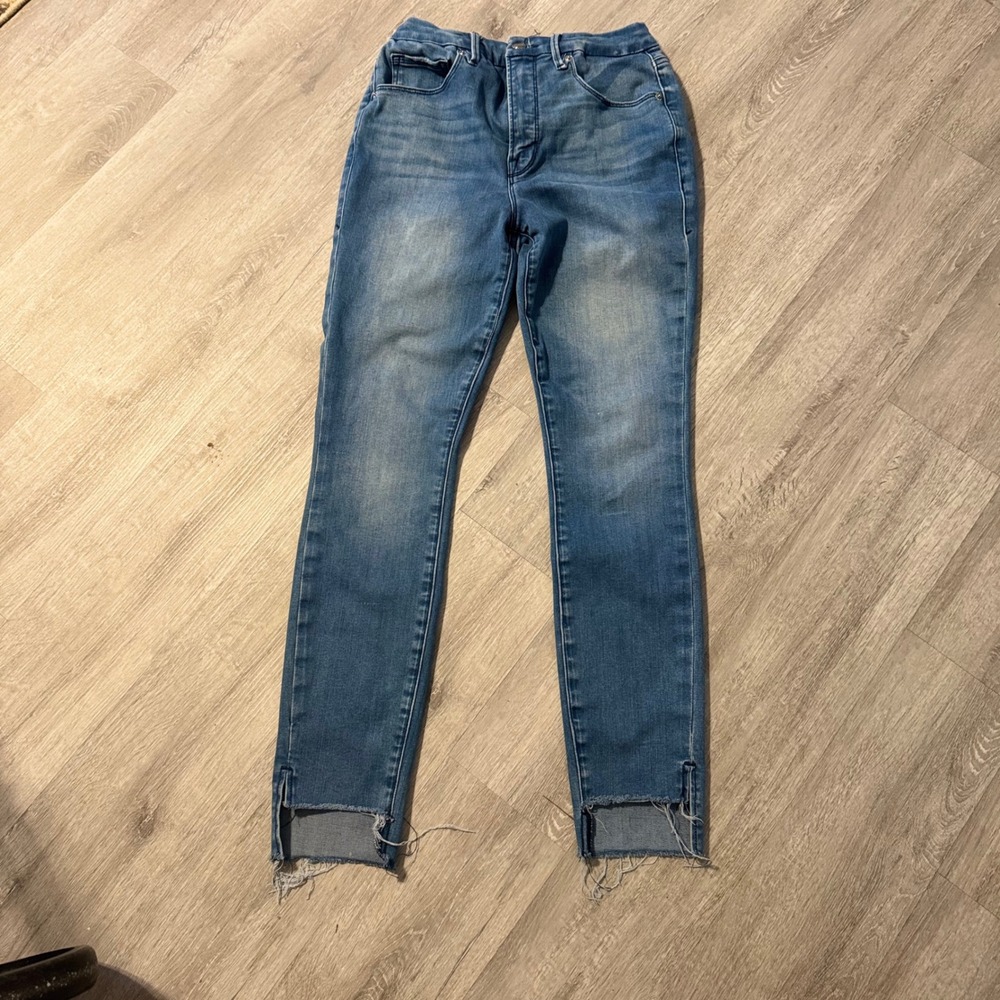 Good American Good Waist Step Hem Skinny Jeans Blue GWSH367T Womens Size 28